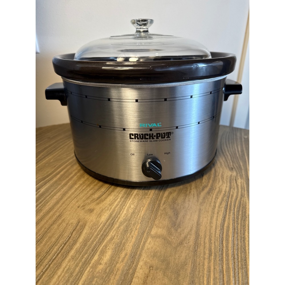VTG Rival Crock-Pot Slow Cooker 5qt Silver 3351 Stoneware 3-Setting Works USA